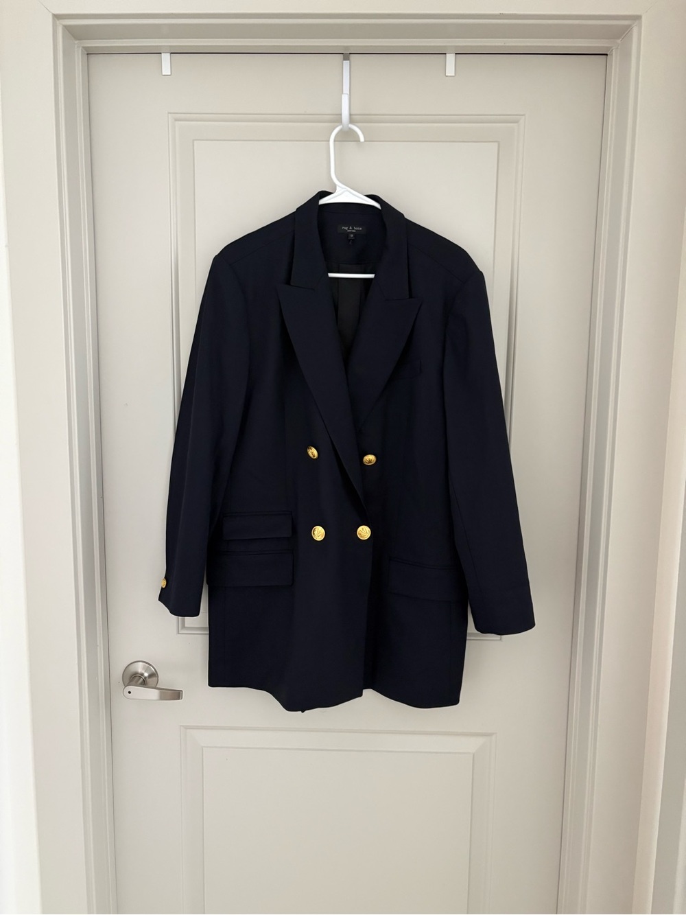 Rag & Bone Women’s Double Breasted Wool Blazer Gold Buttons Navy Blue Size 12